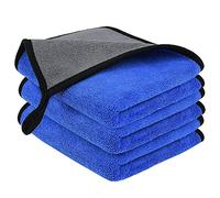 Auronna 800GSM Microfiber Cleaning Cloths 2 Layer - 40 x 40 cm Super Absorbent Cleaning Towel For Household And Car Washing, Drying, Detailing (Pack of 3, Blue/Grey)