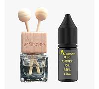 Auronna Lost Cherry Car Air Fresheners - Long Lasting DIffuser - Wooden Cap & Cube Bottle With Free 15ml Refill Scent