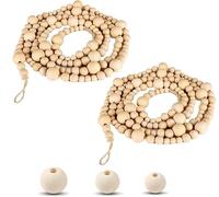 AURONUT Wooden Beads Garland, 2 Pcs Christmas Garland 14.4 Feet Wood Bead Garland, Boho Christmas Tree Hanging Decorations, Rustic Farmhouse Wall Table Home Decor Thanksgiving Gift for Mom