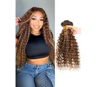 AUROO 10A 10A Virgin Brazilian Ombre Brown Curly Human Hair Bundles 3 Bundles 16" 16" 18" 20" Honey Blonde