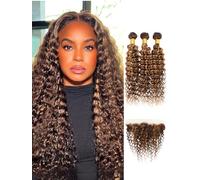 AUROO 3 Deep Wave Bundles 13x4 Human Hair 13x4 12 18 20 16 6.3 10A 10% Unprocessed Brazilian Virgin Hair Body Wave with HD Lace Front
