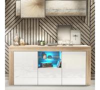 Aurora 145cm Sideboard LED - Oak & White Gloss Doors