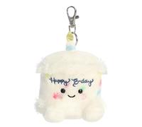 AURORA, 34147, Palm Pals Happy B’day Cake Clip-On, 10cm, Soft Toy, White