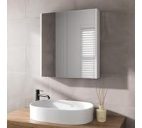 AURORA® 600 x 650mm Bathroom Mirror Cabinet Storage Wall Mounted Cupboard Ready Assembled Unit Double Mirrored Door, White Gloss