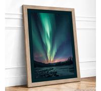 Aurora Above Frozen Landscape Scandinavian Framed Wall Art Print A1 (84.1×59.4cm) Oak, Wall Decor for Living Room, Bedroom, Office & Home, Ready to Hang, Art Gift