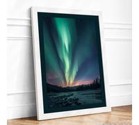 Aurora Above Frozen Landscape Scandinavian Framed Wall Art Print A1 (84.1×59.4cm) White, Wall Decor for Living Room, Bedroom, Office & Home, Ready to Hang, Art Gift