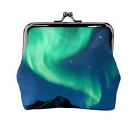 Aurora and Mountains Leather Kiss Lock Coin Purse-Small Mini Wallet for Women