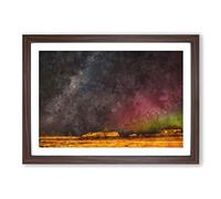 Aurora Australis Lights in New Zealand Painting Framed Print | A2 Walnut Framed Wall Art | Ready to Hang | Modern Landscape Picture | Living Room Bedroom Lounge Office