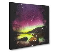 Aurora Australis Southern Lights Paint Splash Canvas Print | Gallery Wrapped 30mm Frame Wall Art | 14x14 inches | Ready to Hang | Modern Picture | Living Room Bedroom Lounge Office