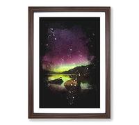 Aurora Australis Southern Lights Paint Splash Framed Print | A2 Walnut Framed Wall Art | Ready to Hang | Modern Landscape Picture | Living Room Bedroom Lounge Office