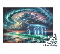 Aurora Beach Thunderstorm 1000 Piece Jigsaw Puzzle Paper for Adults Night Scenery Puzzle Game for Family Stress Relief Home Decor Gift 52x38cm/1000pcs