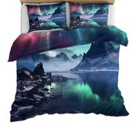 Aurora Bedding Sets Ice and Snow World 3D Comforter Cover Lake Surface Duvet Cover Set for Kids Decor Quilt Cover 3 Piece Set with Zipper Closure Soft Microfiber (200×200cm)