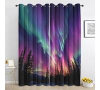 Aurora Blackout Curtains, Galaxy Stars Mountain Forest Curtain for Bedroom, Living Room Home Decor Window Curtain, Eyelet Thermal Curtains & Drapes 2 Panels 66 x 72 Inch Drape