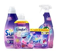 Aurora Blooms 5pc Cleaning & Laundry Bundle | Comfort Creations 45W, Surf Liquid 24W, Surf 3in1 Caps 39s, Cif Multi-Purpose Spray 750ml & Domestos Rim Block 55g | Fresh Floral Fragrance Collection