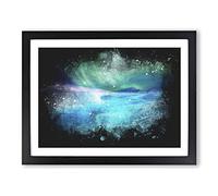 Aurora Borealis At Night Paint Splash Modern Art Framed Wall Art Print, Ready to Hang Picture for Living Room Bedroom Home Office Décor, Black A2 (64 x 46 cm)