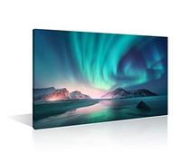 Aurora Borealis Canvas Wall Art Snowy Mountains Picture Prints on Canvas Artwork Northern Lights in Lofoten Islands Norway Wall Painting Stretched and Framed Ready to Hang (12" Wx18 H)