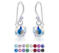 Aurora Borealis Earrings - 925 Sterling Silver Dangly Earrings with Swarovski Crystal Light Elements 6 mm - Swarovski Drop Earrings Elements - Sparkly Earrings Jewellery for Women