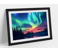 Aurora borealis in the night sky Stunning Framed Wall Art Print Picture - A4 - Black Frame