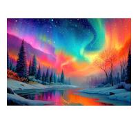 Aurora Borealis Jigsaw Puzzle for Adults, 1000 Pieces, Winter Forest Lake Landscape with Northern Lights, 28x20 Inch