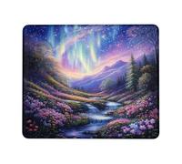 Aurora Borealis Landscape Gaming Mouse Pad, Colorful Northern Lights Floral Design Non-Slip Rubber Mousepad for Home Office Computer, Laptop Square 8x10 Inch