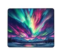 Aurora Borealis Landscape Mouse Pad, Colorful Night Sky with Mountains Stitched Edge Mousepad, Rubber Non-Slip Washable Gaming Mouse Pad for Home, Office, or Laptop Use Square 8x10 Inch