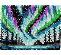 Aurora Borealis Latch Hook Kits for Adults Kids Beginners Northern Light Scenic Latch Hook Rug Kit Pre-Printed Hook and Latch Carpet Making Kits DIY Wall Hanging Crochet Set 20x15 in.