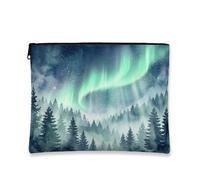 Aurora Borealis Makeup Bag, Watercolor Night Skyline Cosmetic Travel Pouch for Women, Portable Canvas Zipper Organizer, Winter Skincare Toiletry Bag, Blue, 7x9 Inch, Cosmetic