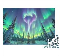 Aurora Borealis Night Christmas 1000 Piece Jigsaw Puzzle for Adults Aurora Pine Trees Heart Shape Snow Premium Thick Sturdy Vibrant Challenging Gift 70x50cm/1000pcs