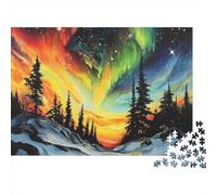 Aurora Borealis Night Hard 1000 Piece Puzzle for Adults Aurora Fire Snow Pine Trees Premium Thick Sturdy Vibrant Challenging Stress Relief 70x50cm/1000pcs