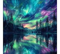 Aurora Borealis Northern Lights Cross Stitch Kit (11CT) - Full Embroidery, 50x50cm - Counted on Aida with Eco Cotton Thread - Home Wall Decor