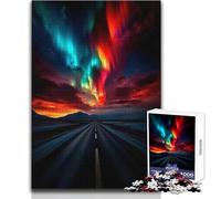Aurora Borealis over A Lonely Road Jigsaws 1000 Pieces for Teenagers Educational Play for Skill Growth for Special Moments Size 38x26cm