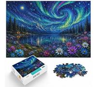 Aurora Borealis over Flower Field Painting Jigsaw Puzzle, 1000 Piece | For cold evenings at home, this adult jigsaw puzzle with 1000 pieces adds a classic jigsaw activity to the holiday season.