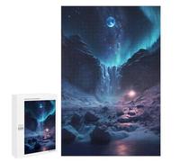 Aurora Borealis Over Frozen Waterfall, 1000 PCS Adult Wooden Jigsaw, Relaxing Home Activity, with A Decorative Finished Picture