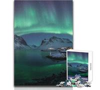 Aurora Borealis over Lofoten Islands, Norway Jigsaw 1000 Pieces for Adults Brain Training Educational Game Ideal Surprise Gift for Loved Ones Size 38x26cm