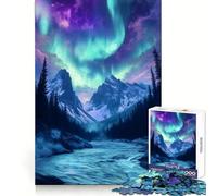 Aurora Borealis over Mountain River Jigsaw Puzzle 1000 Piece for Teenagers Smart Challenge Serene Activity Fine Lock Lovely Gift (38x26cm)