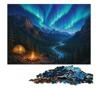 Aurora Borealis over Mountain River Valley Jigsaw Puzzle, 300 Pieces | During puzzle time: Jigsaw Puzzle Gift - home hobby for puzzle fans on quiet evenings.