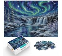 Aurora Borealis over Waterfall Painting Jigsaw Puzzle, 1000 Piece | As a Christmas gift idea: Adult jigsaw puzzle with 1000 pieces is well suited to quiet nights during Christmas and New Year.