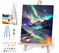 Aurora Borealis Paint by Numbers for Adults with Framed Canvas-with Wooden Easel,Paint by Number on Canvas,DIY Acrylic Oil Painting Kits with Brushes Nice Gift Box for Home Wall Decor(12x16 Inch)