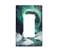 Aurora Borealis Polar Bear Decorative Switch Cover Plate 1 Gang Single Rocker, Fun Cartoon Animal Electrical Faceplate for Bedroom Bathroom Decor, Weird Funny Standard Size Switchplate