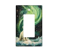 Aurora Borealis Polar Bear Switch Cover Wall Plate 1 Gang Single Rocker, Fun Cartoon Animal Electrical Faceplate for Bedroom Bathroom Decor, Weird Funny Standard Size Switchplate