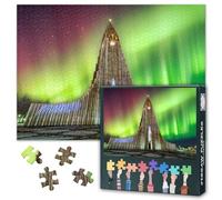 Aurora Borealis Puzzles for Adults 1000 Pieces, Hallgrimskirkja Church Jigsaw Puzzles, Reykjavik City Iceland Adult Puzzle for Adults, Educational Fun Games or Toys for Elders Friends 20X27 INCH