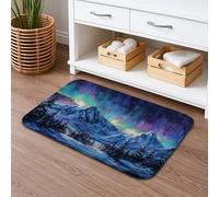 Aurora Borealis Quick Dry Bath Mat, Majestic Mountain Landscape Absorbent Non Slip Shower Mat, Winter Flannel Washable Bath Rugs for Bathroom Toilet Restroom Decorative 16x24 Inch