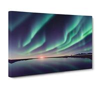 Aurora Borealis Reflection Canvas Print | Gallery Wrapped 30mm Frame Wall Art | 30x20 inches | Ready to Hang | Contemporary Picture | Living Room Bedroom Lounge Office