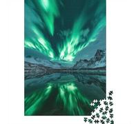 Aurora Borealis Reflection Landscape 1000-Piece Puzzle for Adults, 38x26cm/1000pcs; White Pieces with A Smooth Surface; Shared Family Time Around The Table