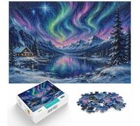 Aurora Borealis Winter Landscape Painting Jigsaw Puzzle, 1000 Piece | For after-work downtime: Adult jigsaw puzzle with 1000 pieces; with the complete challenge to keep the challenge engaging.
