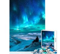 Aurora Borealis with Person on Mountain 1000 Piece Jigsaws for Adults Puzzle Stimulate Active Brain And Mind Gentle Relaxing Fun Activity (50x75cm)