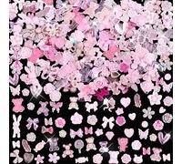 Aurora Bow Nail Charm 200Pcs 3D Multi Shapes Nail Charms Pink Mix Styles Butterfly Bow Flower Bear Lollipop Heart for Nail Art Decoration DIY Crafts Design Accessories