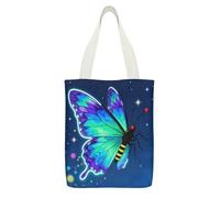 Aurora Butterfly Tote Bag Fashion Shopping Bag with Inner Pocket Exquisite Canvas Handbag Double Sided Print Shoulder Container Lightweight Reusable Grocery Pocket for Women Cute Shopper Tote