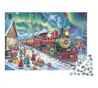 Aurora Christmas Train Jigsaw Puzzles 1000 Pieces Recycled Paper for Adults Festive Northern Lights Art Jigsaws Educational Game Decompression Gifts for Women And Men 52x38cm/1000pcs