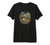 Aurora City Mountains Forest Deer Landscape Premium T-Shirt